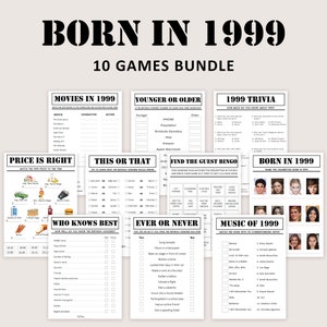 26th Birthday Games Bundle 26th Birthday Party Games 1999 Trivia Born in 1999 26 year old Men Women Him Her Quiz Printable Instant Digital