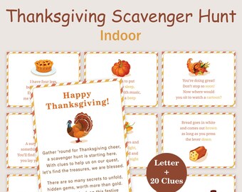 Thanksgiving Scavenger Hunt for Kids Indoor Treasure Hunt Clues Turkey Dinner Riddle Hunt Game for Older Kids Teens Tween Preteens PRINTABLE