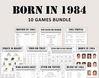 40th Birthday Games Bundle 40th Birthday Party Games 1984 Trivia Born in 1984 40 year old Men Women Him Her Quiz Printable Instant Digital