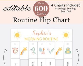 Routine Flip-Chart bearbeitbar Morgen Abend visueller Ablaufplan Kinder Tagesablauf Karten Kleinkind Rhythmus Checkliste Vorschule Montessori Junge Mädchen