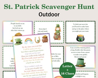 St Patricks Day Scavenger Hunt For Kids Leprechaun Outdoor Treasure Hunt Clues Saint Patricks Day Riddle Hunt St Paddy Pot of Gold PRINTABLE