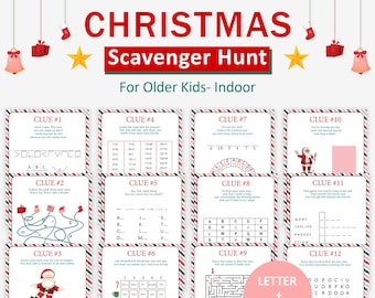 Julskattjakt för äldre barn Julskattjakt Tonåringar Escape Room Tonårsskattjakt Inomhuspussel för tonåringar Utskrivbart spel