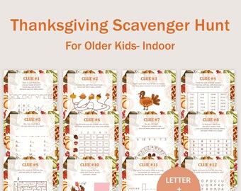 Thanksgiving Scavenger Hunt For Older Kids Turkey Scavenger Hunt For Teens Indoor Game Hunt Clues Escape Room Treasure Hunt Puzzle PRINTABLE