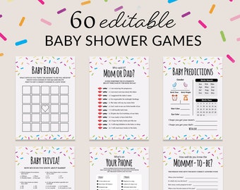 Sprinkle Baby Shower Games Bundle Baby Sprinkle Baby Shower Party Activity Sprinkles Gender Neutral Baby Prediction Baby Trivia EDITABLE