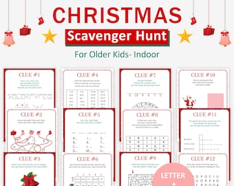 Julskattjakt för äldre barn Julskattjakt Tonåringar Escape Room Tonåringar Skattjakt Inomhuspussel för tonåringar Utskrivbart spel
