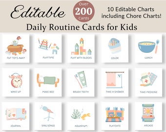 Cartes de la routine quotidienne Tableau des routines modifiable des tout-petits Rythme quotidien Programme visuel pour les enfants Tableau des tâches ménagères Liste de contrôle Activité Montessori pour les enfants d'âge préscolaire