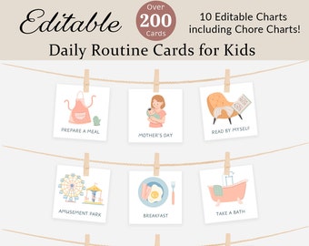 Daily Routine Cards for Kids Routine Chart Daily Toddler Rhythm Visual Schedule Chore Chart Checklist Preschool Montessori Activity EDITABLE