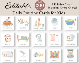 Cartes de routine quotidiennes Tableau de routine modifiable pour les tout-petits Rythme quotidien Calendrier visuel pour les enfants Tableau des tâches Liste de contrôle Activité préscolaire Montessori