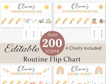 Routine Flip Chart Visual Schedule Morning Afternoon Evening Chore Chart Kids Daily Routine Cards Toddler Rhythm Checklist Girl Boy EDITABLE