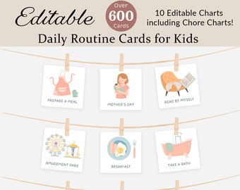 Cartes de la routine quotidienne Programme visuel Tableau des routines des tout-petits pour les enfants Liste de contrôle du tableau des tâches rythmiques quotidiennes Activité Montessori préscolaire MODIFIABLE