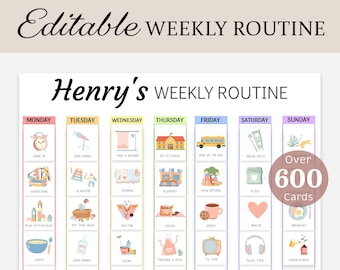 Weekly Calendar Toddler Weekly Planner Kids Routine Chart Cards Visual Responsibility Schedule Chore Chart Weekly Rhythm Pictures EDITABLE