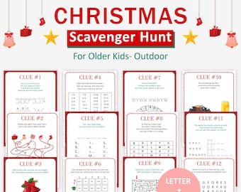Julskattjakt för äldre barn Julskattjakt Tonåringar Escape Room Skattjakt Ledtrådar Tonåringar Utomhuspussel Utskrivbart spel