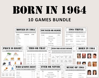 60th Birthday Games Bundle 60th Birthday Party Games 1964 Trivia Born in 1964 60 year old Men Women Him Her Quiz Printable Instant Digital