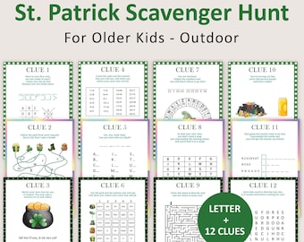 St Patricks Day Scavenger Hunt for Older Kids Leprechaun Scavenger Hunt Outdoor for Teens Saint Patricks Hunt Clues Escape Room PRINTABLE