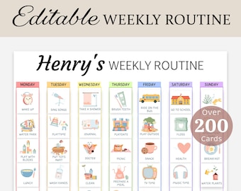 Weekly Routine Chart Kids Weekly Planner Cards Visual Calendar Toddler Responsibility Schedule Chore Chart Weekly Rhythm Pictures EDITABLE