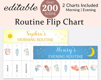 Routine Flip Chart Morning Evening Visual Schedule Kids Daily Routine Cards Toddler Rhythm Checklist Girl Boy Preschool Montessori EDITABLE