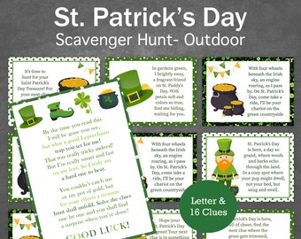 St Patricks Day Scavenger Hunt for Kids St Pattys Day Treasure Hunt Outdoor St Paddy Riddle Hunt Game Pot of Gold Older Kids Teens PRINTABLE