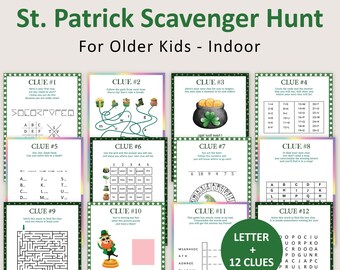 St Patricks Day Scavenger Hunt for Older Kids Leprechaun Indoor Treasure Hunt for Teens Saint Patricks Day Hunt Clues Escape Room PRINTABLE