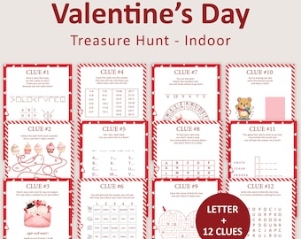 Valentinstag Schnitzeljagd für ältere Kinder Valentinstag Schnitzeljagd Für Jugendliche Indoor Jagd Hinweise Schatzsuche Entkommensraum DRUCKBAR