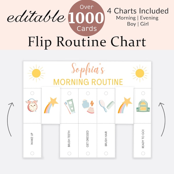 Routine Flip Chart Toddler Morning Evening Bedtime Visual Schedule Kids Daily Routine Cards Rhythm Checklist Montessori Girl Boy Editable