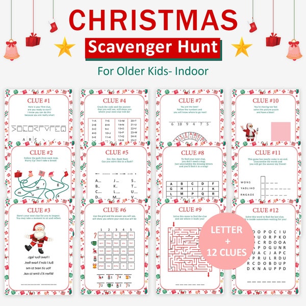 Christmas Scavenger Hunt For Older Kids Holiday Scavenger Hunt Teens Escape Room Tweens Treasure Hunt Indoor Game Teenager Puzzles PRINTABLE