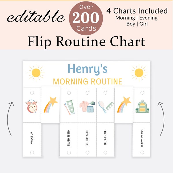 Routine Flip Chart Visual Schedule Morning Evening Kids Daily Routine Cards Toddler Rhythm Checklist Preschool Montessori Girl Boy EDITABLE