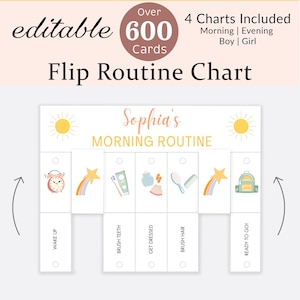 Tableau à feuilles mobiles modifiable Matin-soirée Programme visuel pour enfants Cartes de routine quotidienne pour tout-petits Liste de contrôle du rythme pour les tout-petits Préscolaire Montessori Garçon Fille