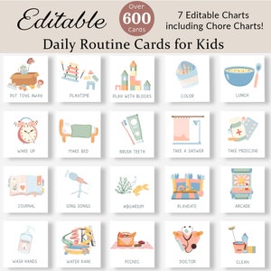 Daily Routine Cards Toddler Routine Chart Daily Rhythm Visual Schedule for Kids Chore Chart Checklist Preschool Montessori Activity EDITABLE