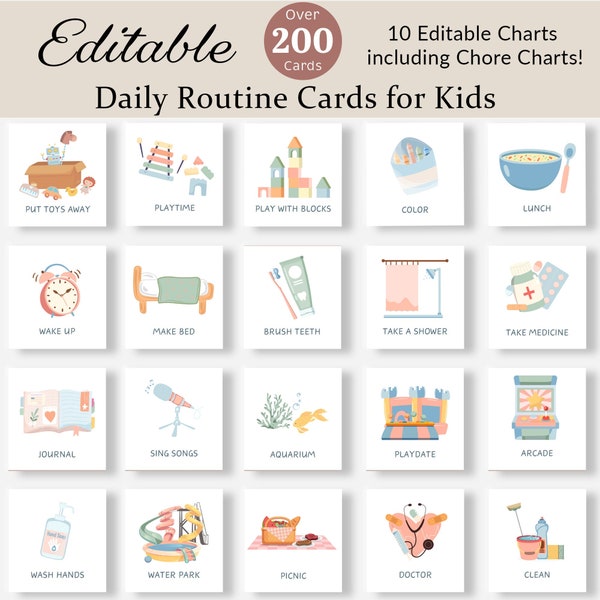 Dagelijkse routinekaarten Bewerkbare routinegrafiek voor peuters Dagelijks ritme Visueel schema voor kinderen Karweigrafiek Checklist Preschool Montessori-activiteit