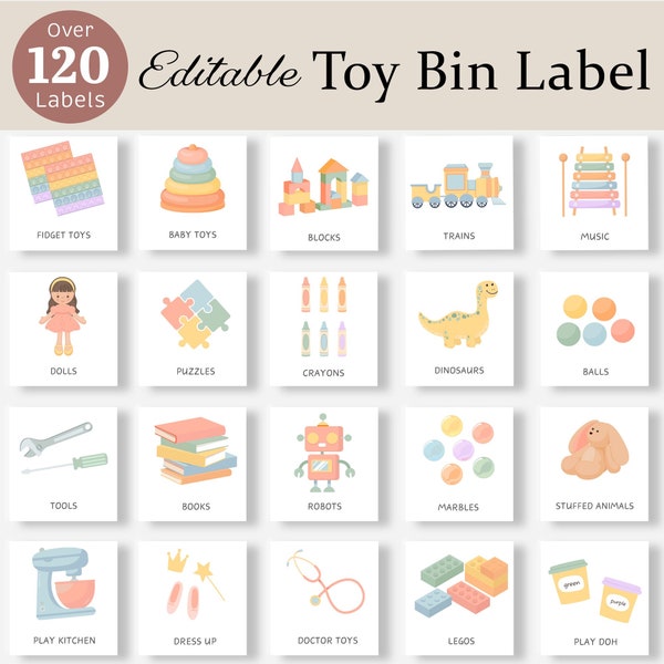 Toy Bin Labels Playroom Label Trofast Organization Toy Storage Box Stickers Kids Picture Daycare Visual Classroom Homeschool Pre-k EDITABLE