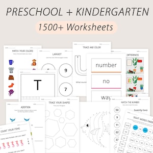 Hojas de trabajo de aprendizaje para preescolar, jardín de infantes, libro ocupado para niños pequeños de prekínder, libro de trabajo para educación en el hogar, recursos para maestros, actividad numérica del alfabeto, IMPRIMIBLE