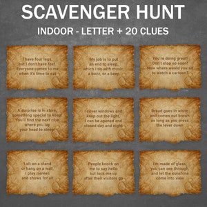 Scavenger Hunt For Kids Indoor Birthday Treasure Hunt Clues Birthday Party Riddle Game Older Kids Teens Tween Activity Digital PRINTABLE