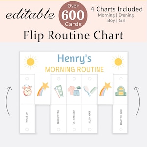 Flip Routine Chart Bearbeitbar Morgen Abend Visueller Stundenplan Kinder Tägliche Routine Karten Kleinkind Rhythmus Checkliste Vorschule Montessori Mädchen Junge