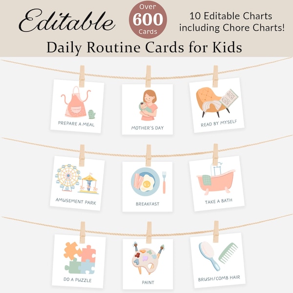 Daily Routine Cards Visual Schedule Toddler Routine Chart for Kids Daily Rhythm Chore Chart Checklist Preschool Montessori Activity EDITABLE