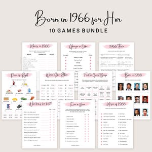 60th Birthday Games for Women 60th Birthday Party Games for Her Born in 1966 Game 1966 Trivia Quiz Activity Bundle Instant Digital PRINTABLE