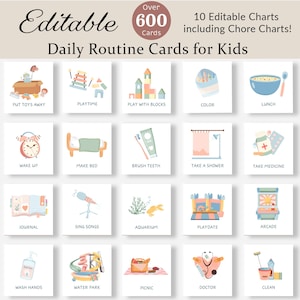 Tarjetas de rutinas diarias, Gráfico de rutinas para niños pequeños, Ritmo diario, Horario visual para niños, Gráfico de tareas, Lista de verificación, Actividad preescolar Montessori EDITABLE