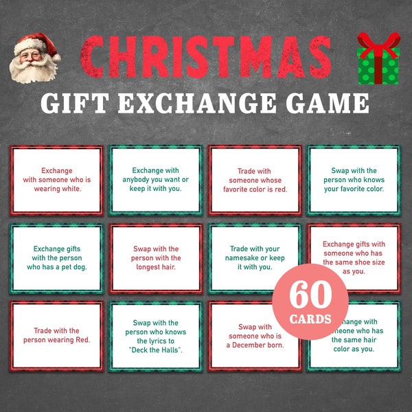 Christmas Gift Exchange Game Christmas Party Games White Elephant Gift Exchange Cards Holiday Friends Gift Swap Grab Family Office PRINTABLE