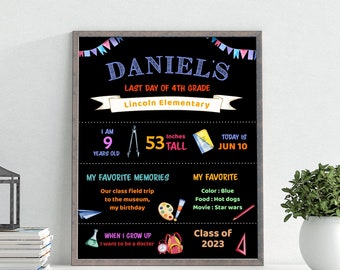 Chalkboard Last Day of School Sign Editable End of School Poster Black ANY AGE GRADE Kindergarten Boy Girl Rainbow Printable Instant Digital