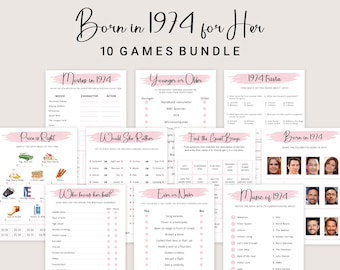 50th Birthday Games for Women 50th Birthday Party Games for Her Born in 1974 Game 1974 Trivia Quiz Activity Bundle Instant Digital PRINTABLE