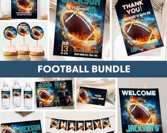 Bundle d'invitations d'anniversaire de football, décorations de football, décoration de fête, thème du football, garçon, invitation, kit de panneaux de football modifiable, instantané F04