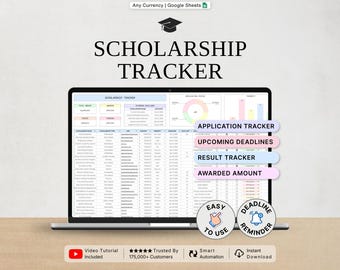 Scholarship Tracker Spreadsheet College Scholarship Planning Template School Scholarship Application Tracker University Google Sheets