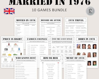 50th Anniversary Games UK 50th British Wedding Anniversary Games 50th Anniversary Game Married in 1976 Trivia Activity PRINTABLE Digital