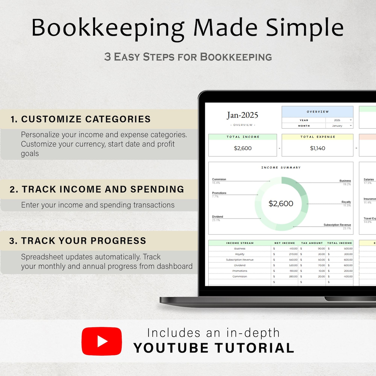 Bookkeeping Spreadsheet Small Business Finance Template Easy Income ...