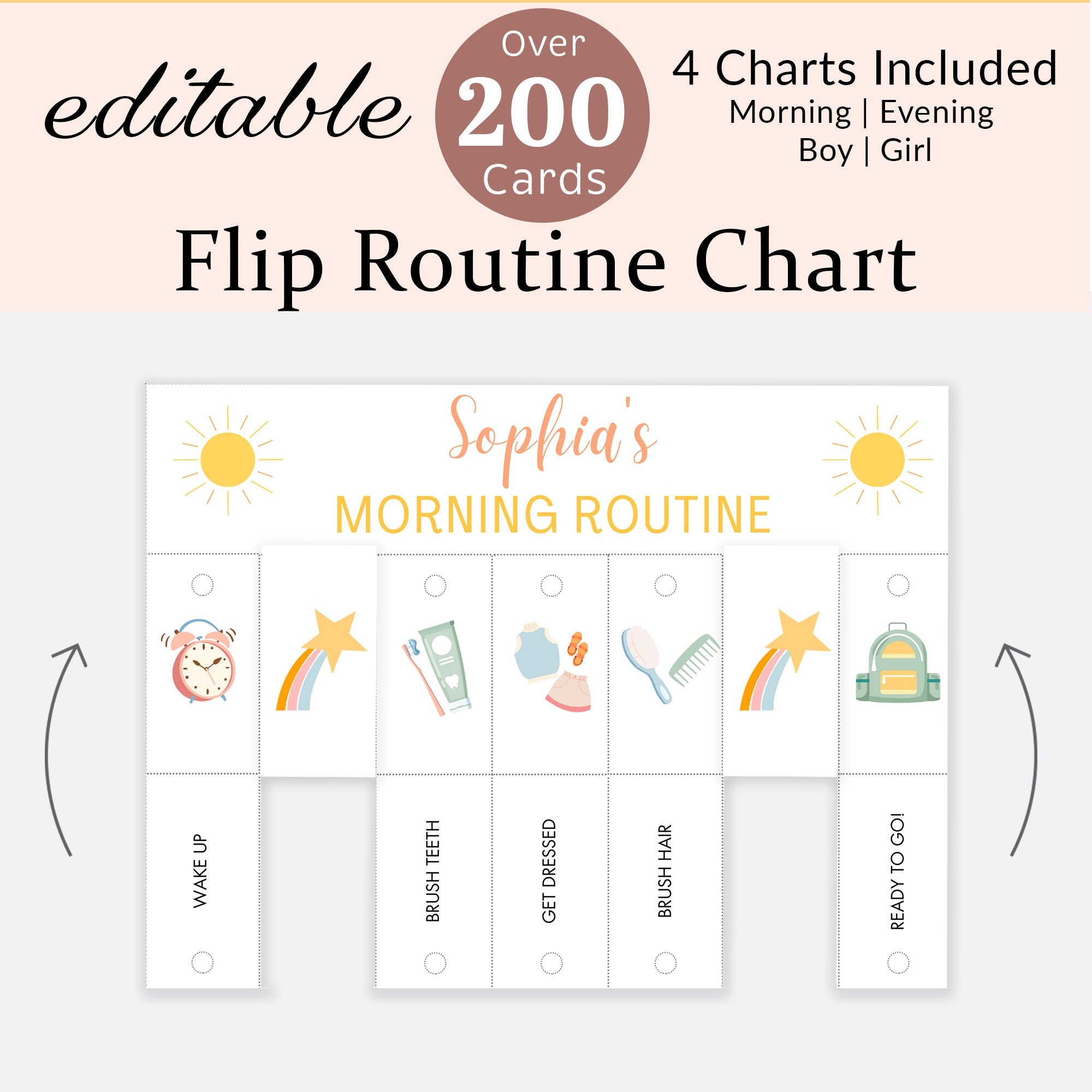 Routine Flip Chart Visual Schedule Kids Routine Cards Editable Morning ...