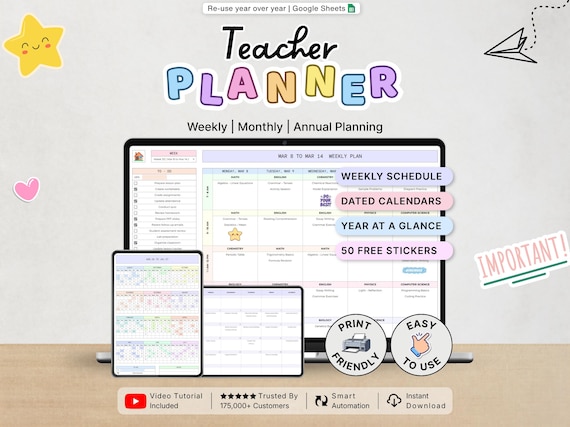 Teacher Planner Classroom Organizer Weekly Planning Teacher Monthly Calendar Student Lesson Plan Template Spreadsheet Google Sheets