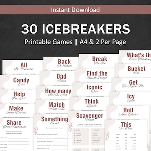 Juegos para romper el hielo Preguntas para romper el hielo Juego de fiesta de oficina Fiesta de trabajo Iniciador Rompehielos Bingo Empresa Cena Fiesta Charla de mesa Adulto IMPRIMIBLE