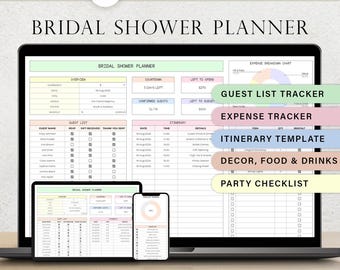 Bridal Shower Planner Spreadsheet Maid of Honor Template MOH Checklist Bridesmaids Tracker Guest List Budget Itinerary Decor Google Sheets
