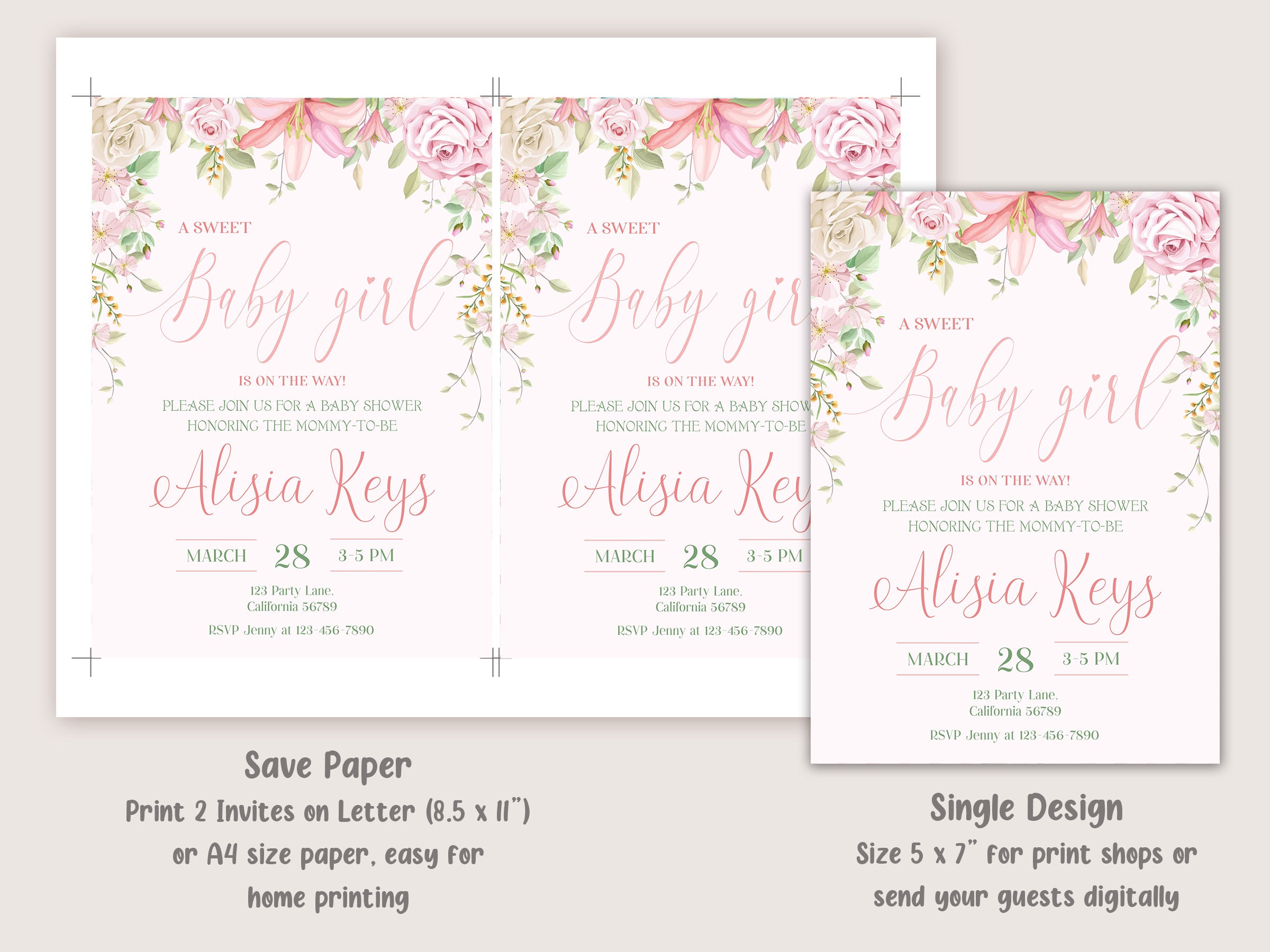 Flower Baby Shower Invitation Floral Girl Baby Shower Flower - Etsy