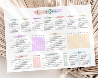 Cleaning Schedule Checklist ADHD Cleaning Planner Household Family Kids Chores Chart List Daily Weekly Monthly Yearly House Planner EDITABLE