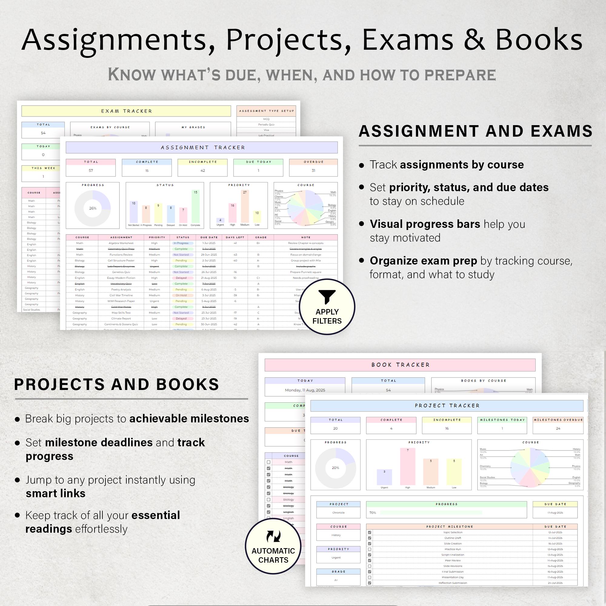 Student Planner Assignment Tracker Academic Study Planner Spreadsheet ...